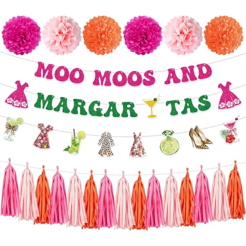 Musaeva Moo Moos and Margaritas Party Decorations - 10 Pcs Margarita Party Banner Paper Pom Poms Tissue Decorations Margaritas Bachelorette Birthday Party Decor Supplies for Girls Night