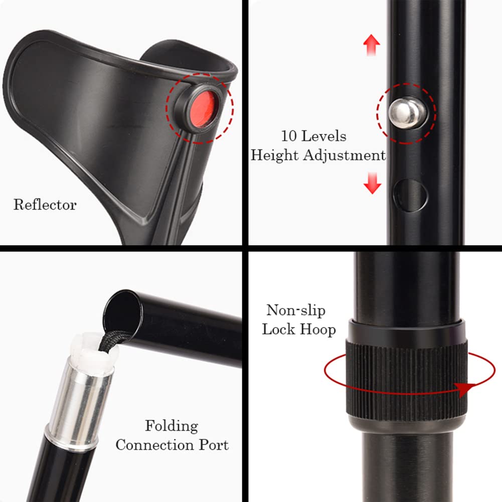 NGD Muletas de Codo para Adultos(x2 uds),Bastones Plegables para Mayores de Aluminio con Cuentas Reflectantes,Muletas Ortopédicas de Regulables en Altura(Altura Aplicable: 140-185 cm)