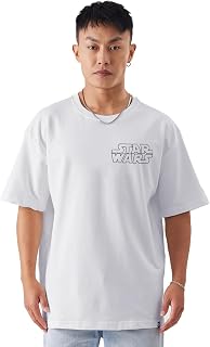The Souled Store Official Star Wars: Rule The Galaxy Mens and Boys Graphic Printed Cotton Oversized T-Shirts White Price In India