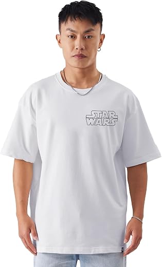 The Souled Store Official Star Wars: Rule The Galaxy Mens and Boys Graphic Printed Cotton Oversized T-Shirts White