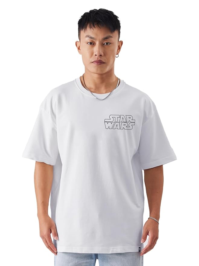 The Souled Store Official Star Wars: Rule The Galaxy Mens and Boys Graphic Printed Cotton Oversized T-Shirts White