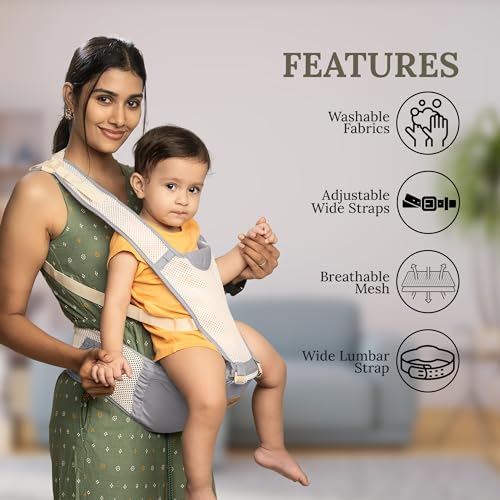 Image of BAYBEE Baby Carrier for New Born | Hip Seat Front and Back 6 Carry Position & Adjustable Straps with Kangaroo Bag | Sling Carry Bags for 4 to 36 Months Baby Max Weight Up to 15 Kgs (Grey)