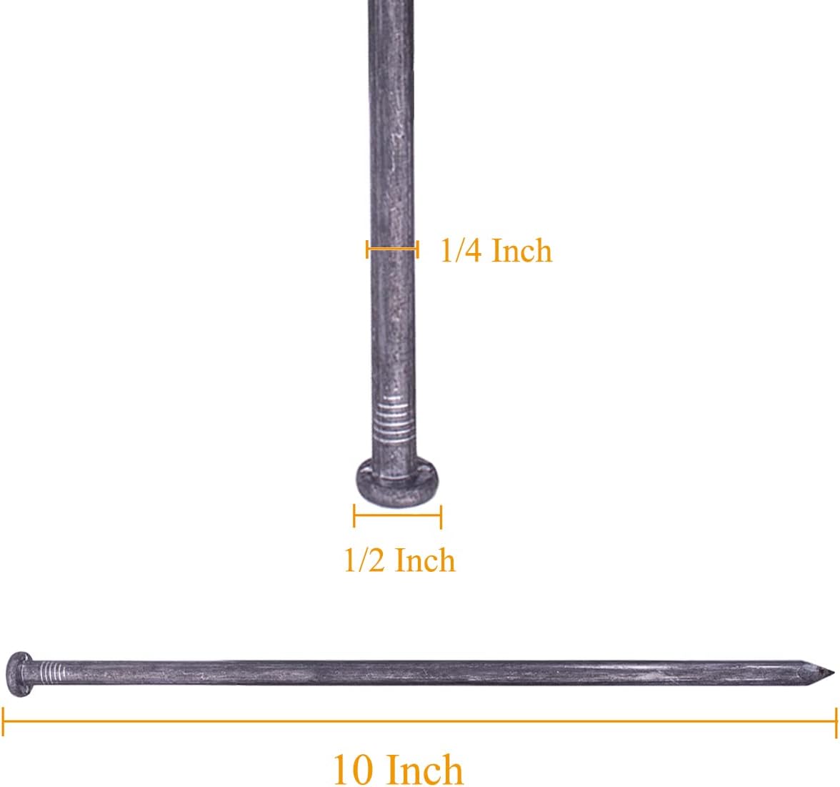 WOWCASE 10 Inch Metal Edging Spikes, 100 Pcs Heavy Duty Solid Metal Landscaping Spike, Anchoring Spike Nails for Paver Edges, Weed Barrier, Artificial Turf Etc. (100)