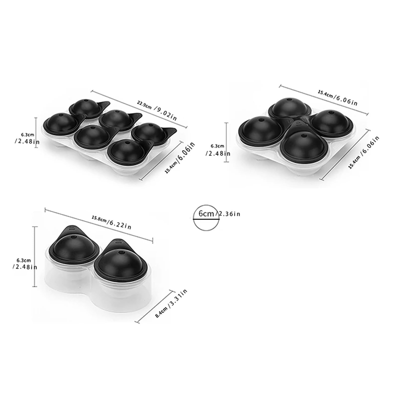 Molde de bolas de hielo de silicona, molde esférico, bandeja grande | Material de silicona, forma esférica o redonda, opciones de 2, 4 o 6 cavidades por juego(2 Cup)