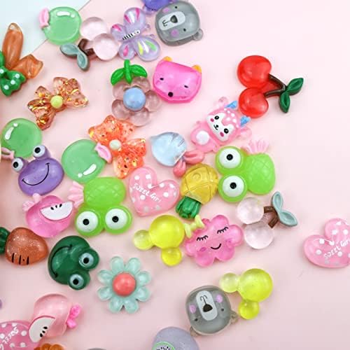 100 PCS 3D Cute Fruit Animal Flatback Resin Charm No Hole Beads for DIY Scrapbooking Embellishment Phonecase Hair Clip Craft Jewelry Craft Making Supplies, Mix-Color