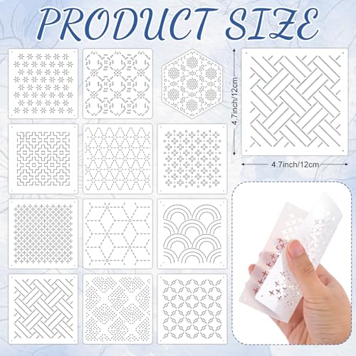 Image of 37 Pcs Sashiko Thread Kit Sashiko Needles Cotton Thimble Sashiko Patterns Embroidery Projects for Sewing Hand Quilting Mending Supplies