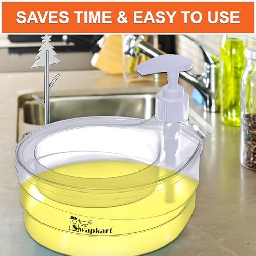 SWAPKART Double Layer Soap Dispenser for Bathroom Accessories Dishwasher Liquid Holder Dispenser Pump with Sponge Holder Kitchen Sink Accessories Items for Home Kitchen Gardening(transaprent mily) 3 51lFqkPCmgL