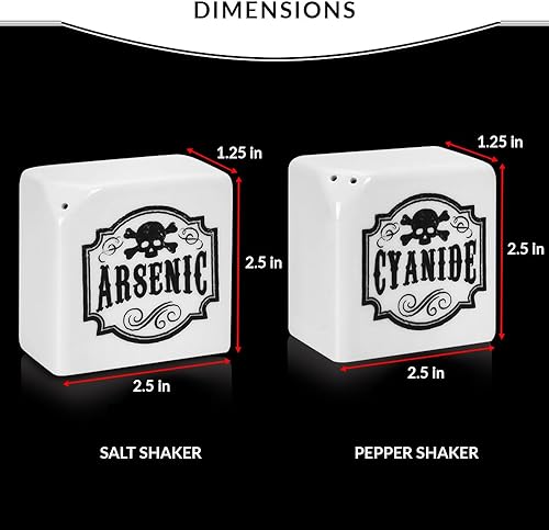 Miniatura 2 de Juego de saleros y pimenteros de cerámica, juego de coctelero de especias con etiquetas de arsénico y cianuro de estilo gótico boticario, bonitos