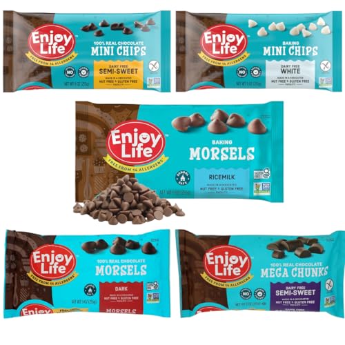 Enjoy Life Chocolate Chips Variety Pack, 5 Count (9 oz Bags) – Dark Morsels, Mini Chips, White Mini Chips & Mega Chunks – Allergy-Friendly Baking Chocolate