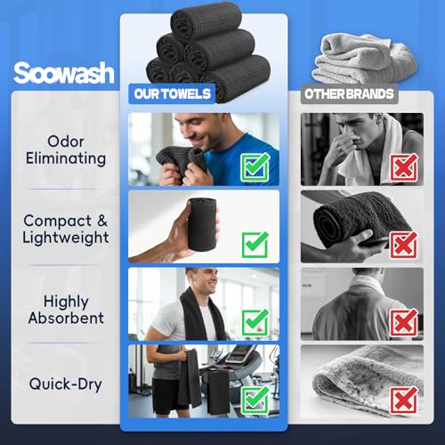 SOOWASH Microfiber Gym Towels for Working Out, Sweat Towels, Workout Gear for Body Sweat Quick Dry Lightweight Fast Drying, Women & Men,Hot Yoga, Exercise, 14"X40" Black by SOOWASH - Image 4