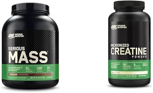 Optimum Nutrition Serious Mass & Micronized Creatina Monohidrato en polvo, sin sabor, apto para Keto, 60 porciones (el embalaje puede variar)