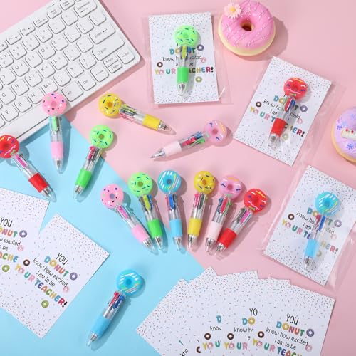 Sinload 36 Set Back to School Gifts from Teacher to Students Donut Multicolor Ballpoint Pens 4-in-1 Mini Retractable Doughnuts Pens Inspirational Cards for Teacher Class Must Have First Day of School