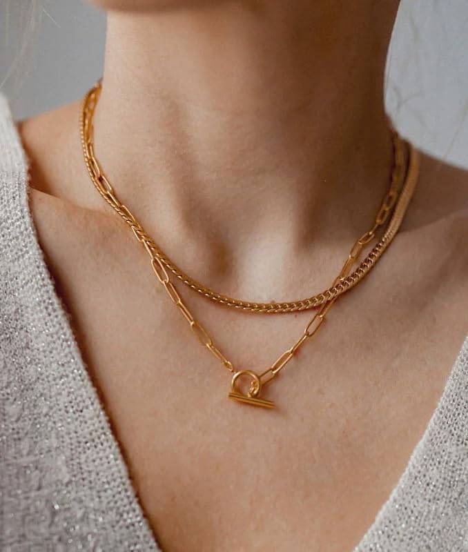 Gold Hip Hop Style Collarbone Chain OT Clasp Statement Necklace for Women by LUXUkisskids, 14K Gold-Plated Hypoallergenic 316L Stainless Steel, Trendy Paper Clip Chain, Non Tarnish Minimalist Jewelry - Image 5