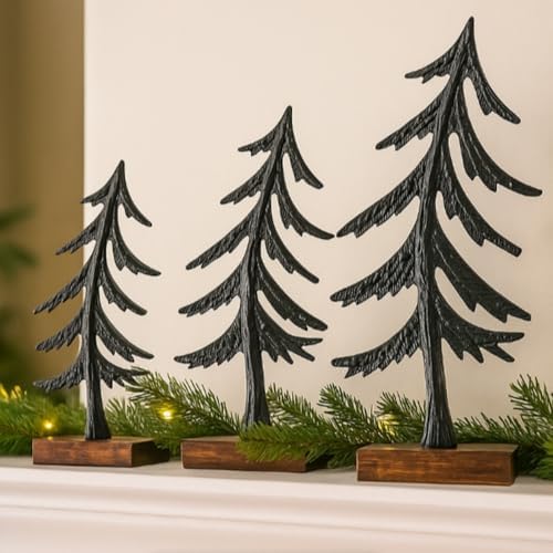 MorningRo Set of 3 Black Metal Christmas Tree Tabletop Decoration...