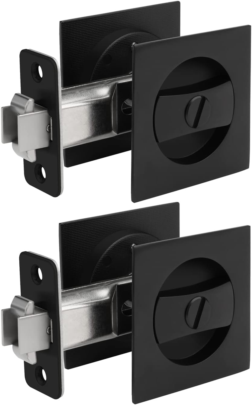 goldenwarm Pocket Door Lock, Matte Black Contemporary Privacy Square