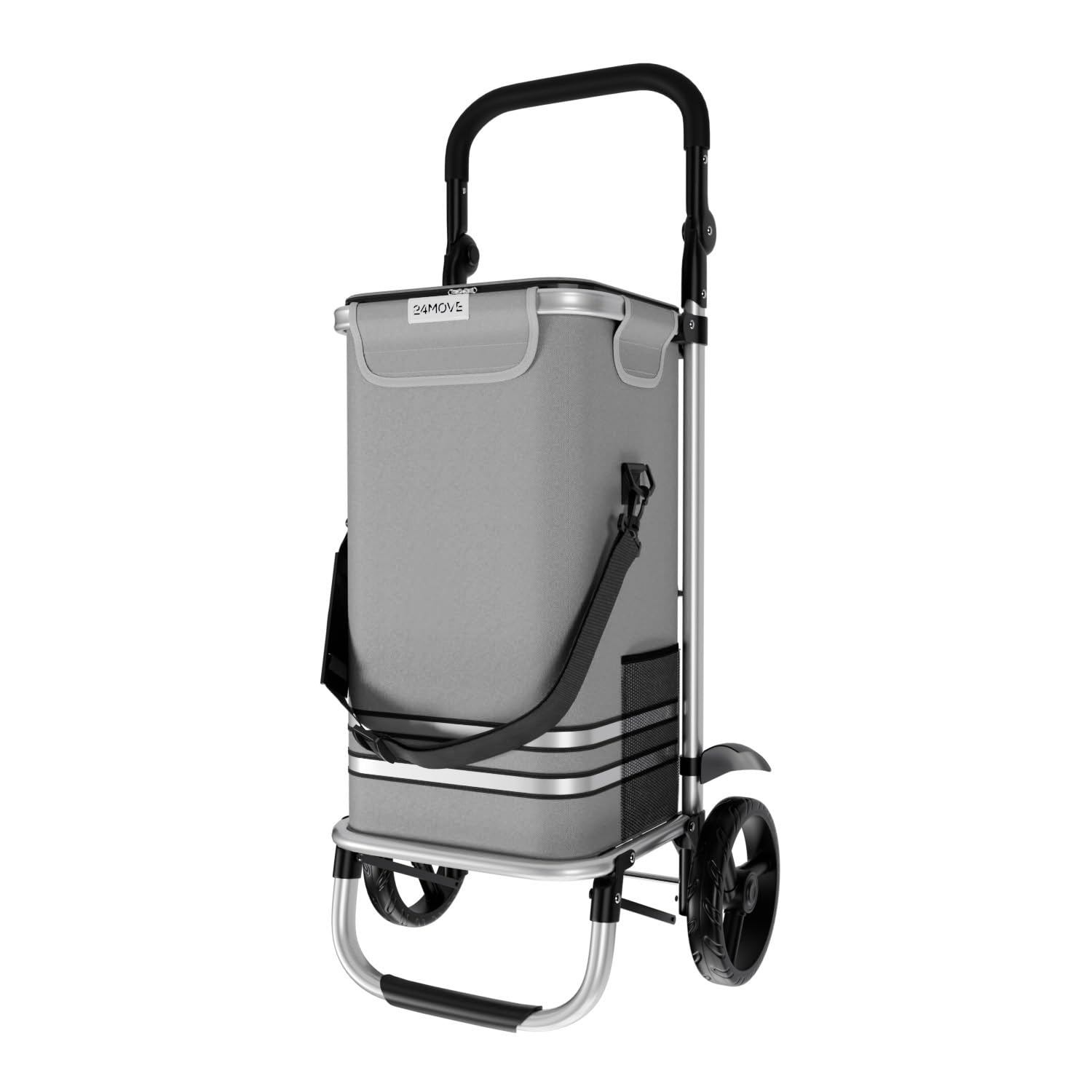 24MOVE® Einkaufstrolley Vehlo klappbar mit 55L inkl. Kühlfach, Faltbarer 3in1 Trolley - Sackkarre und Tasche, bis 40kg belastbar, grau – Ansicht 7
