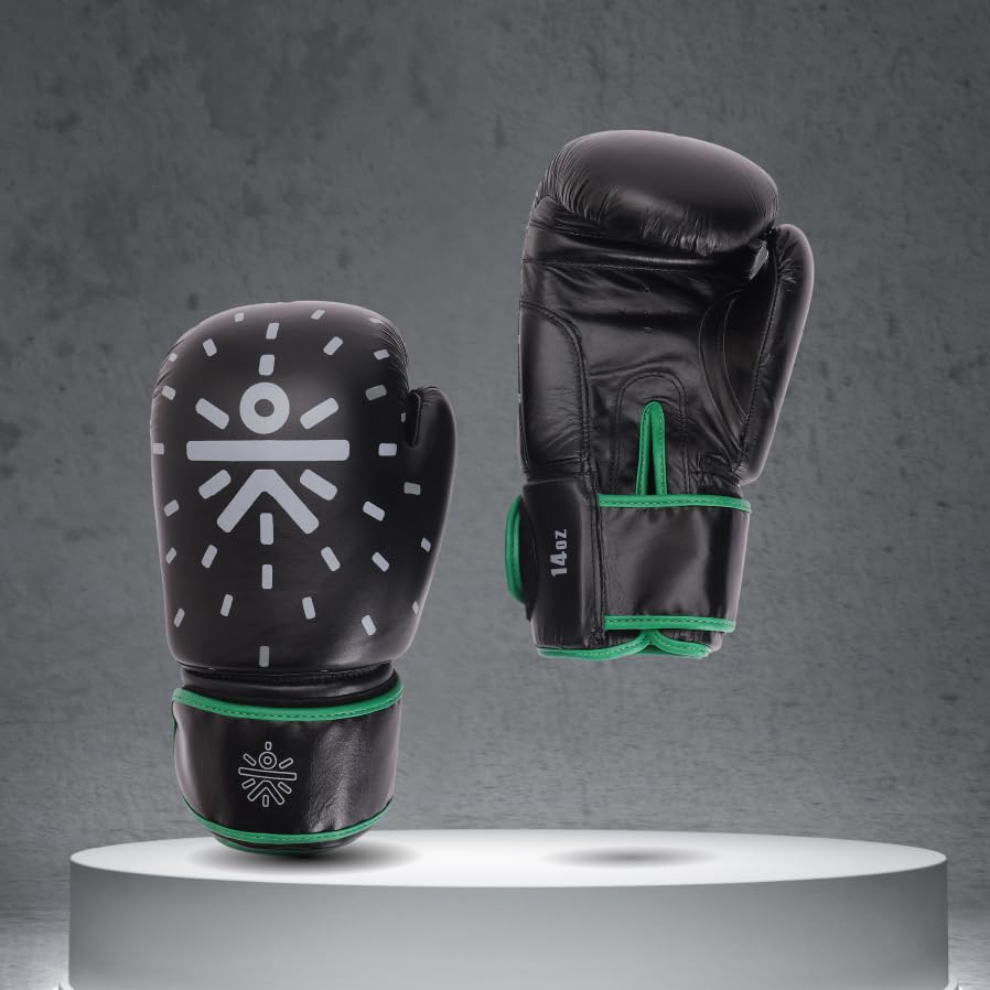 Image of Cult Premium Leather Boxing Gloves for Men & Women | Foam Padding | Punching Bag Gloves for Boxing, Training, Kickboxing, Muay Thai, MMA | 12 Oz Boxing Gloves | Black-Green