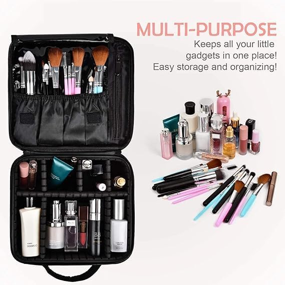 Image of Apophis Leather Cosmetic Organizer Multi Functional Cosmetic Bag Makeup Handbag for Travel & Home Gift (Black 10 INCH(1 Layer)