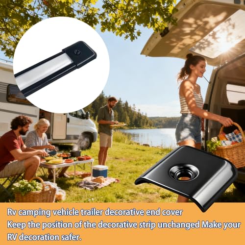 Image of 6 Pack Aluminum RV Bumper end Cap for RV Camper Trailer Vinyl Trim Molding 1 inch with Screws (Black)