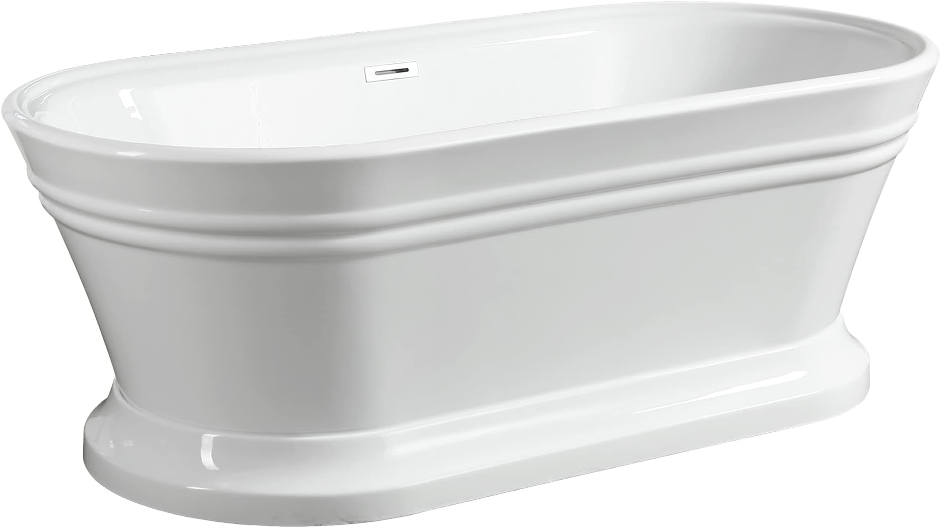 Vanity Art 59 x 30 Inches Freestanding Bathtub Acrylic Modern Stand Alone Soaking Tub with UPC Certified Slotted Overflow and Pop-up Center Drain, White VA6610-S
