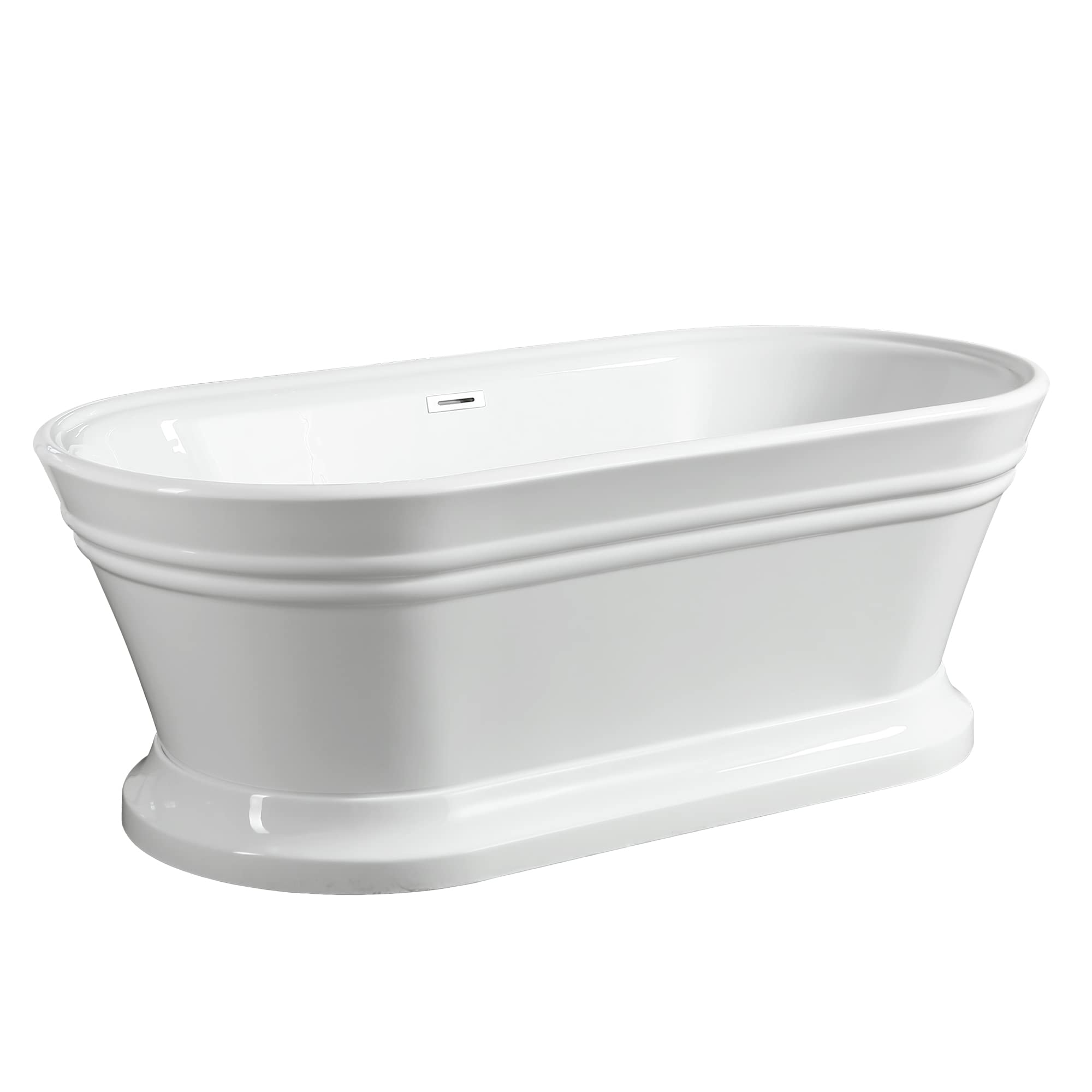Vanity Art 59 x 30 Inches Freestanding Bathtub Acrylic Modern Stand Alone Soaking Tub with UPC Certified Slotted Overflow and Pop-up Center Drain, White VA6610-S