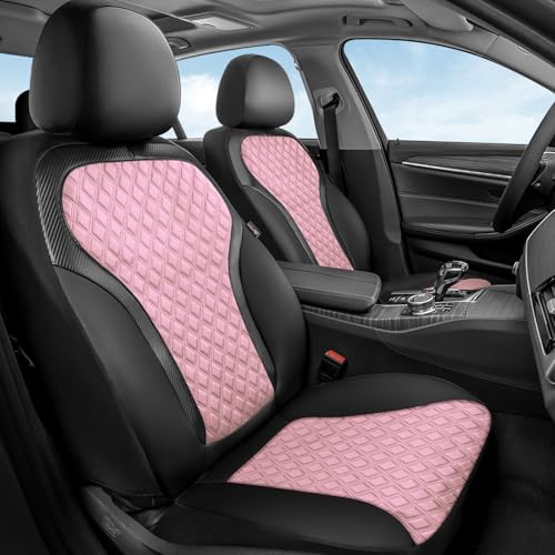 Image of Coverado Seat Covers Front Seats, 2-Pack Luxury Diamond Leather Car Seat Cover, Sports Carbon Fiber Design Waterproof Car Seat Protector, Black Pink Automotive Seat Covers Universal Fit Most Cars