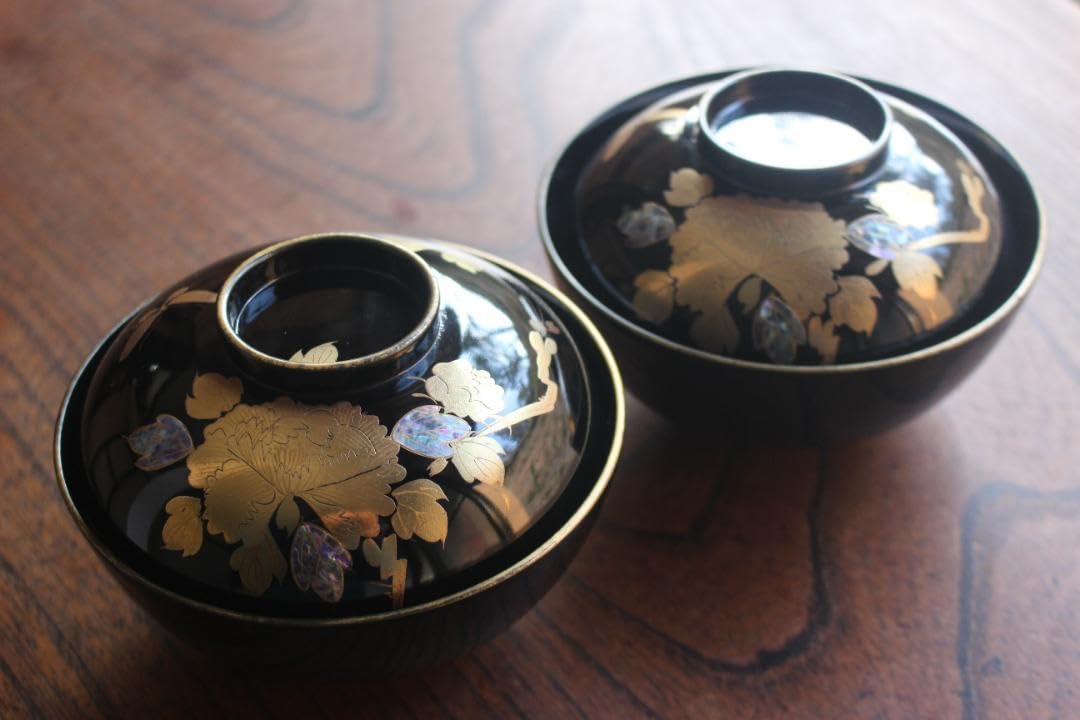 時代黒漆に極上花鳥蒔絵の映えるお椀10点（検輪島塗蒔絵椀吸い物椀 デッドストック！時代黒漆に極上花鳥蒔絵の映えるお椀10点（検