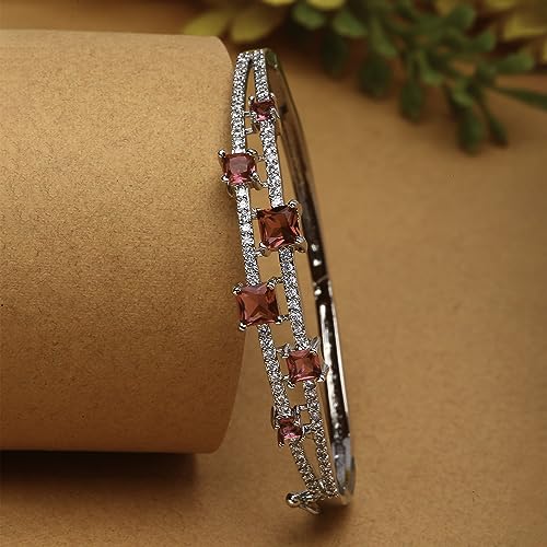 Rhodium-Plated American Diamond Studded Kada Bracelet