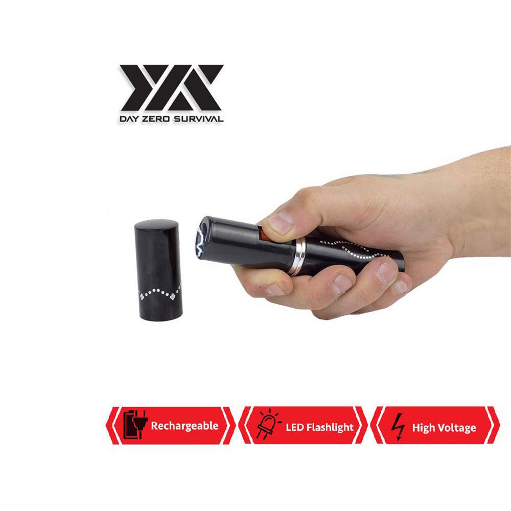 Day Zero Survival Lipstick Stun Gun with Flashlight for Women Self Defense, Powerful Max Strength