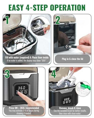 Image of Ultrasonic Retainer Cleaner Machine, 240ml Tank, 48kHz Ultrasonic Cleaning | 3 /6 /10 Minute Timers, Plug-In Power, Digital Control Panel, Use with Water Only, For Retainers Dentures Aligners Mouth Guards