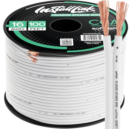 Install Link 16 Gauge Speaker Wire (White) for Car Home or RV Audio Cable 100ft CCA