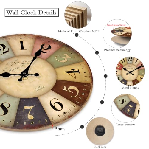 Farmhouse Wooden Wall Clocks Battery Operated 10 Inch - Image 4