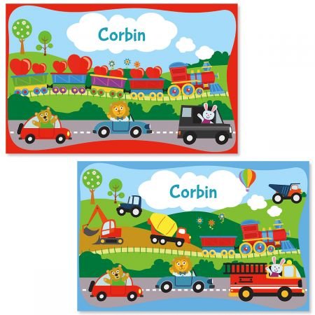 Train & Trucks Personalized Kids Everyday Placemat - 11