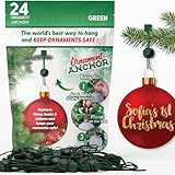 ORNAMENT ANCHOR Ornament Hooks for Hanging Christmas Decorations - No-Slip Hanging Hooks for Xmas - Heavy Duty Christmas Tree Ornaments Hanger Hooks for Small & Large Ornaments (Green, 24 Count)