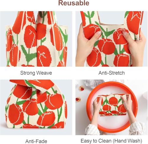 Image of Kawn Crochet Wrist Handbag for Women Wristlet Sleeve Knot Pouch Portable knitted breathable lightweight foldable Casual Small Purse Cute Tote Bag For Shopping, Dating, Travel