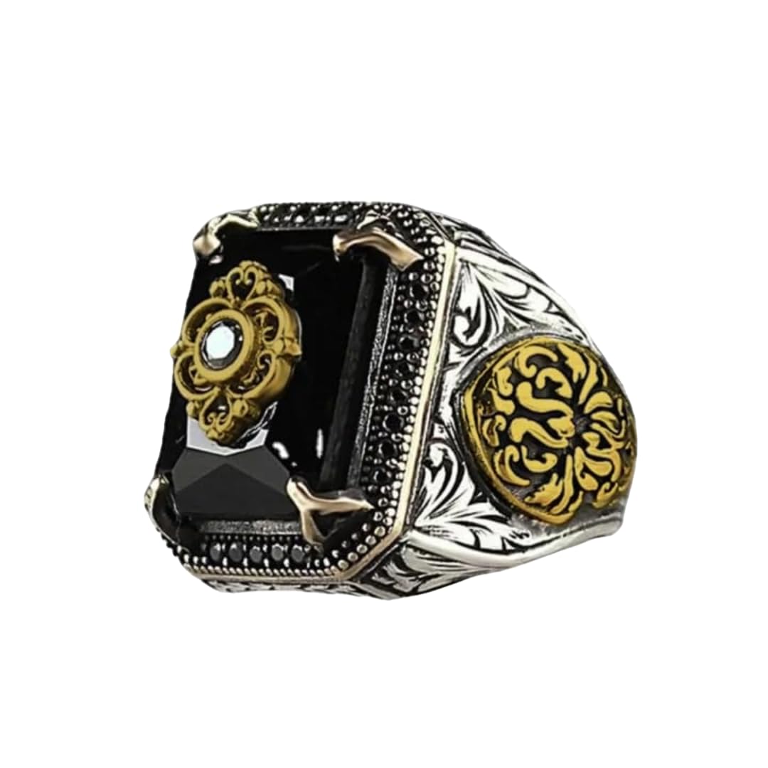 the men thing TURKISH SIGNET - Vintage Ethnic Hand-carved Black Onyx Titanium Steel Rings for Men and Boys (Size : 21)-picture-6