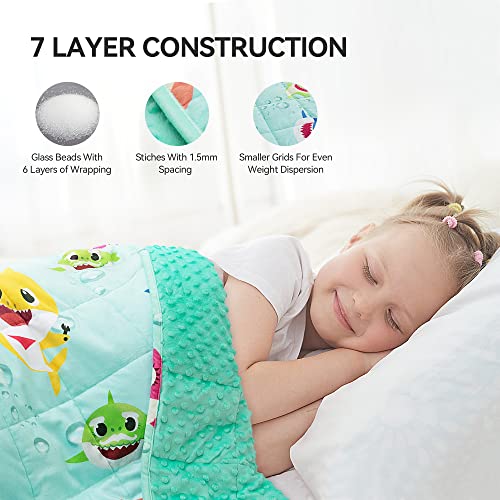Insugar 3Lbs Kids Weighted Blanket, Flannel Toddler Heavy Blankets Throws With Minky Dots For Calming Sleep, Shark Cartoon Pattern, Soft And Smooth Children Lap Blanket, 36” X 48”, Mint #TOP3