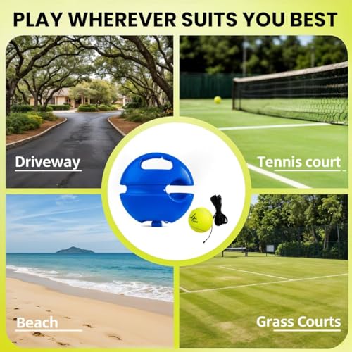 Image of PULSEIT PulseITStrokeX Tennis Trainer Rebound Ball Set | Solo Tennis Practice Trainer with Elastic Rebound String & Heavy Stable Base | Self Training Equipment for Kids & Adults (Round)