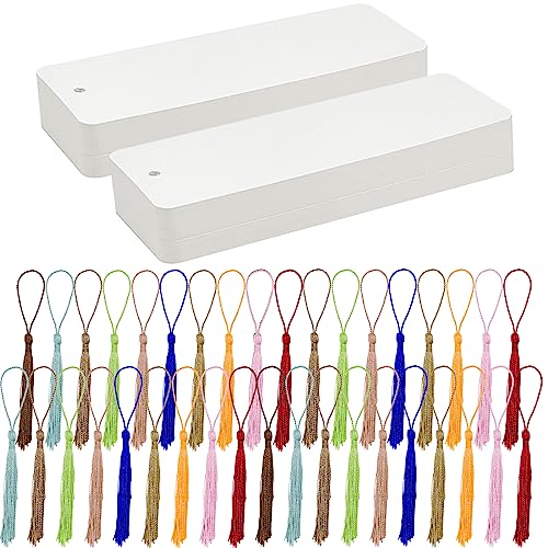 100 Set Blank Bookmarks with Colorful Tassels, White Cardstock Bo...