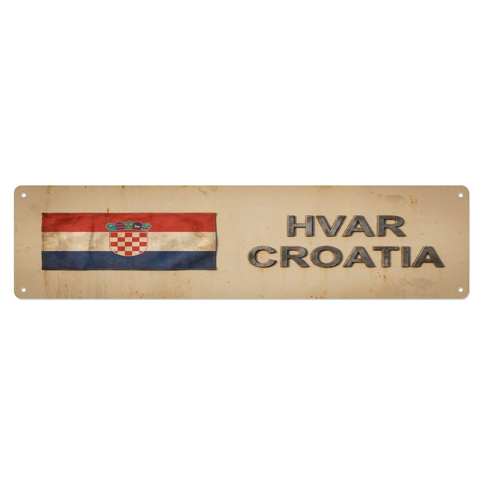 Metal Tin Sign Vintage Hvar Croatia Flag Decor Rustic Travel