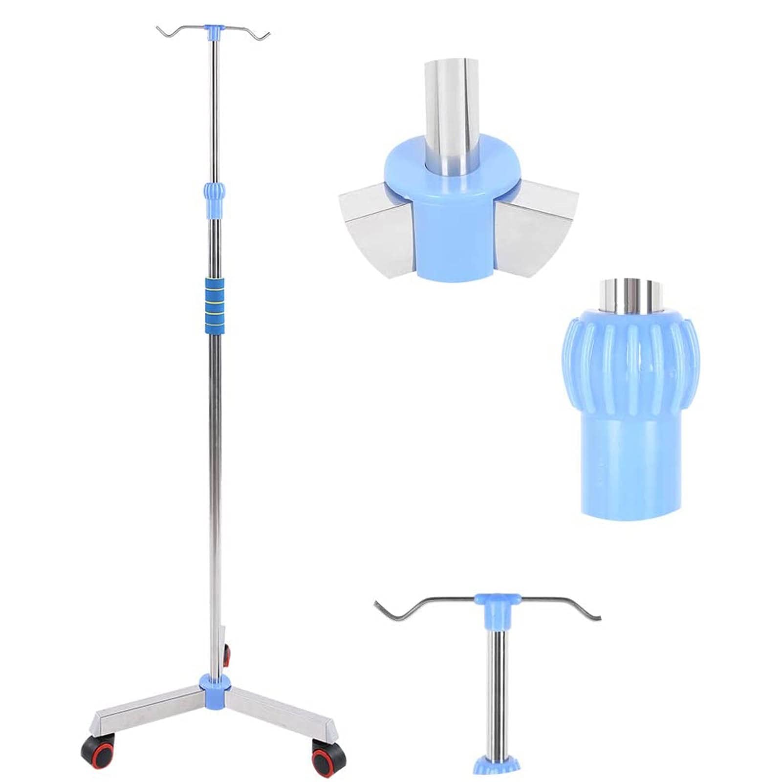 Stal nierdzewna IV Drip Stand, Stojak na kroplówkę z kółkami o regulowanej wysokości 42,9-80,7 cala 2 haczyki do szpitala i domu