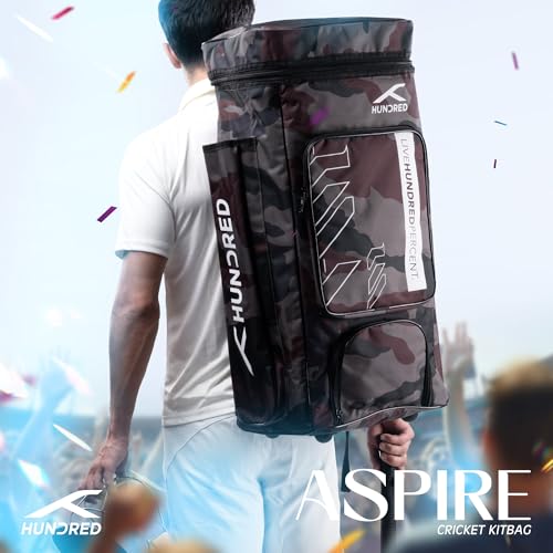 Image of Hundred Polyester Aspire Cricket Kitbag | Spacious & Durable Sports Gear Bag with Multiple Compartments | Shoe Compartment & Sturdy Zippers | Padded Straps(Camo Green)