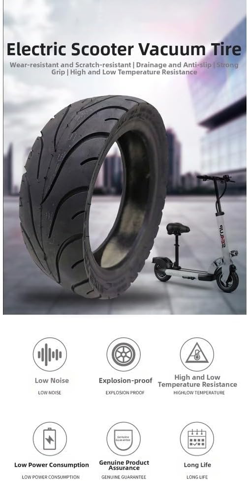 10X2.70-6.5 Tubeless Electric Scooter Tire With Non-Slip Tread, Puncture Resistant Rubber, Shock Absorption Grooves, For Wet Roads, Replacement Wheel For Outdoor Riding Black