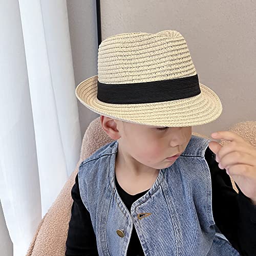Straw Fedora Sun Hat for Kids Roll Up Short Brim Trilby Hat Panama Beach Hat…4