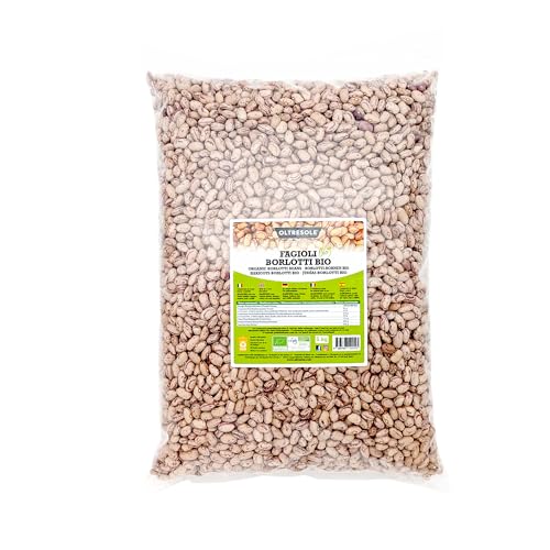 Oltresole, Bio Borlotti Bohnen 5 Kg, Getrocknete Bio Hülsenfrüchte aus kontrolliertem Anbau, Ideal für Salate, Suppen und Beilagen, Convenience Größe