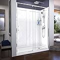 DreamLine Flex 30 in. D x 60 in. W x 76 3/4 in. H Semi-Frameless Shower Door in Chrome with Right Drain White Base and Backwalls, DL-6227R-01