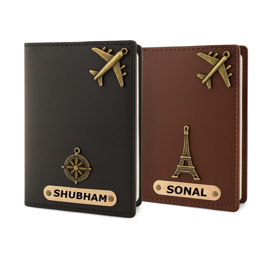 Customized Passport Cover Combo – Vegan Leather Travel Wallets with Name & Charm | Personalized Gift for Couples, Anniversary & Travel Lovers P01 (Set of 2)-image-33
