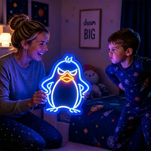 Image of Penguin Neon Sign for Wall Decor Light Up Sign Led Signs for Room Party Home Wall Decor USB Powered