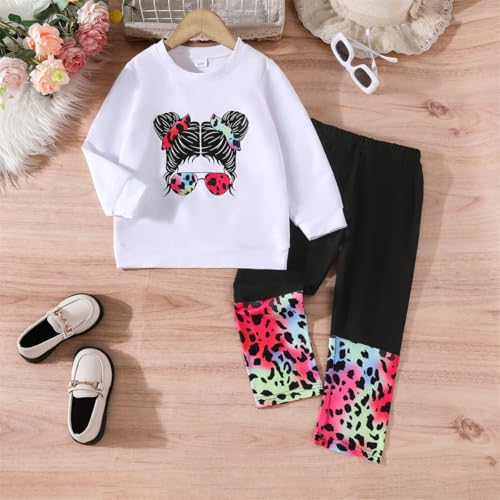 Image of OLMRJKD Kids Toddler Girls Clothes Figure Graphic Drop Shoulder Top Pullover Spotted Print Pants Fall Winter Outfit Set