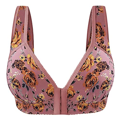 Bras for Women, Floral Printed Bra Without Steel Ring Soft Cup Breathable Vest Bra Gathers Front Closure Bra Underwear for Teen Girls -Worn for Daily, Yoga, Sports